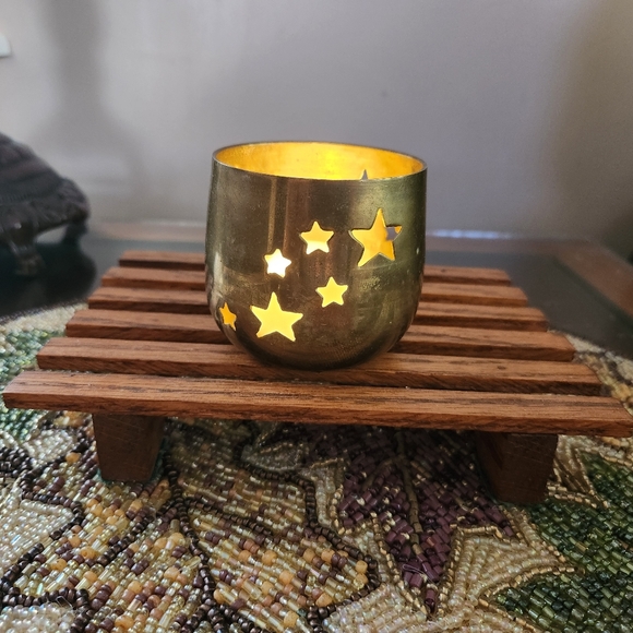 Solid Brass Candle Holder With Star Cutouts - Picture 7 of 10
